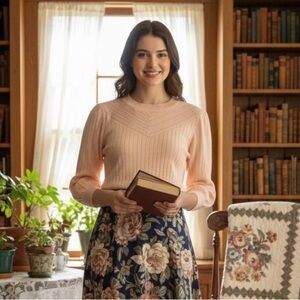 LOFT Outlet Peach Pink Pointelle Knit 3/4 Sleeve Sweater - Size Large